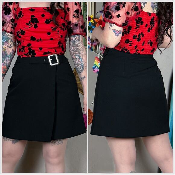 Vintage 1980s Black High Waist Mini Wrap Skirt - Picture 4 of 7